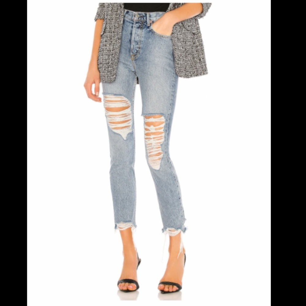 GRLFRND super high ride karolina light wash ripped ankle jean